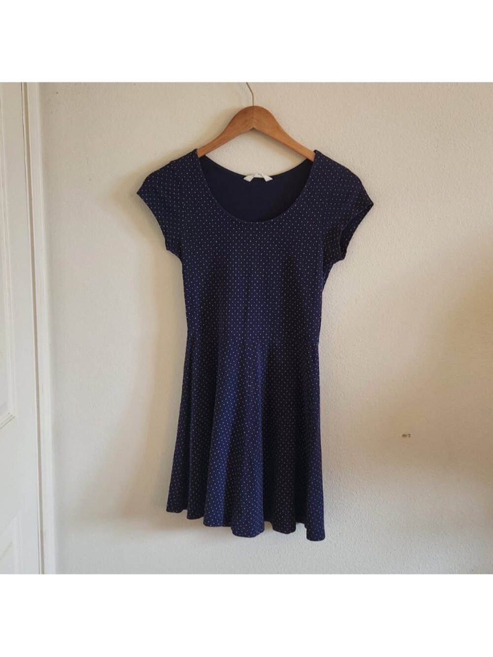 Net (asian brand) navy blue with white polka dots short sleeves mini dress